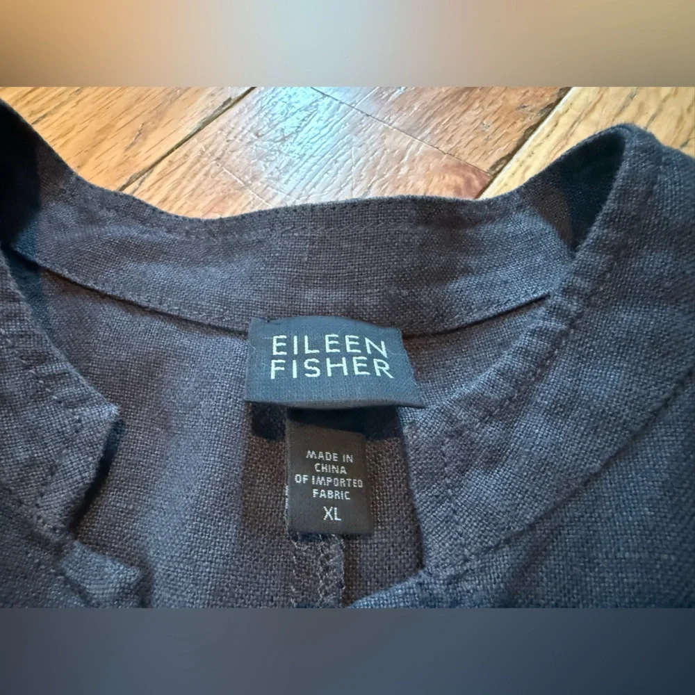 Eileen Fisher 100% Linen Heavy Long Lagenlook  Jacket Women’s Size XL Dark Gray - Picture 6 of 10